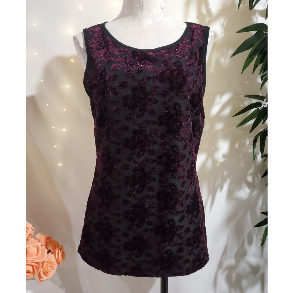 Vtg Y2K Karen Kane Flocked Velvet Dark Floral Top Size XL Whimsigoth Sparkle